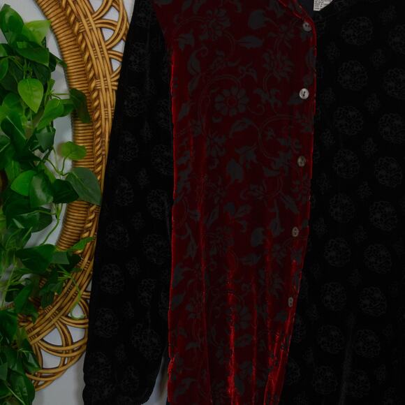 Vtg Koos of Course Velvet Patchwork Burnout Artsy Statement Blouse M Dark Winter - Picture 3 of 8